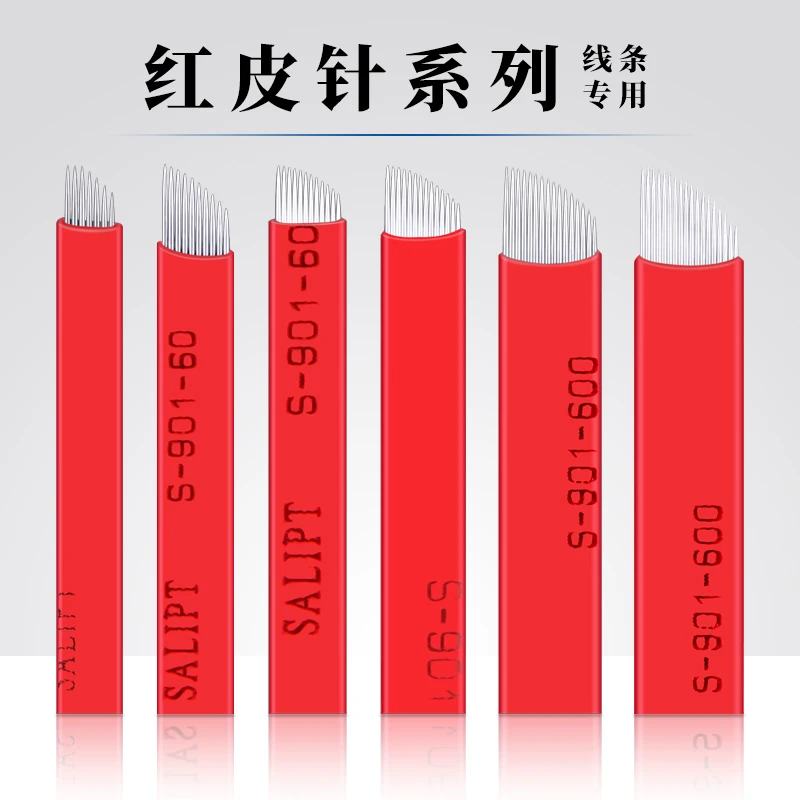 500Pcs Microblading Needles 0.2mm for Permanent Makeup Manual Eyebrow Tattoo Blade Pen Red Colors 7/10/12/14/16Pin