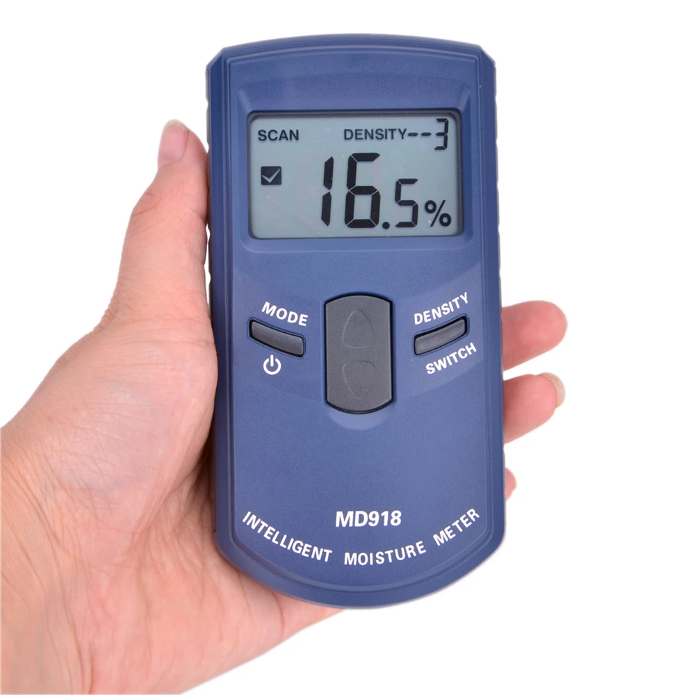 

MD918 Digital LCD Inductive Wood Tree Timber Moisture Meter 4~80% Timber Internet Humidity Tester Density ATC Resolution:0.5%