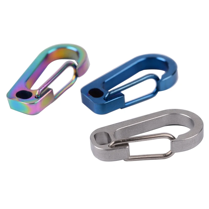 Titanium Alloy Carabiner D Shape Buckle Spring Keychain Clip Snap Hook Outdoor Camping Hiking Flat Hole