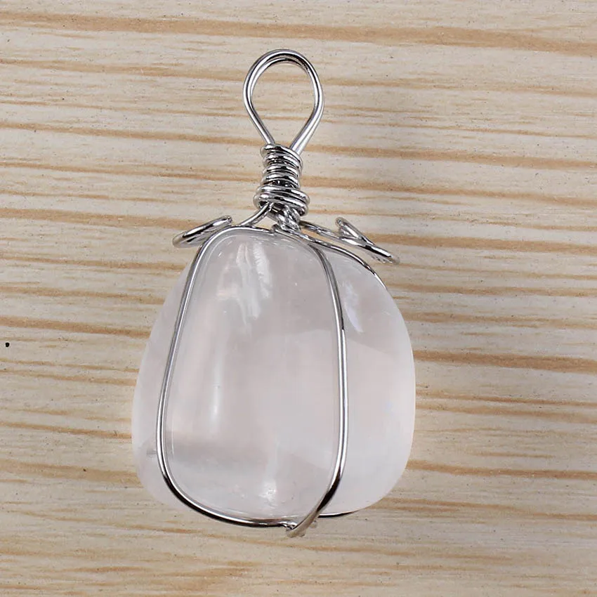 xinshangmie Silver Plated Natural Rock Crystal Irregular Shaped Wire Wrapped Pendant Fashion Charm Jewelry