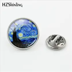 2018 New The Starry Night By Van Gogh Pin Stainless Steel Art Painting Lapel Pin Glass Cabochon Jewelry