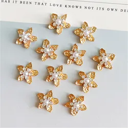 10 pcs/lot Alloy  Gold Pearls Rhinestone Buttons Ornaments Earrings Choker Hair Bow DIY Jewelry Accessories Handmade
