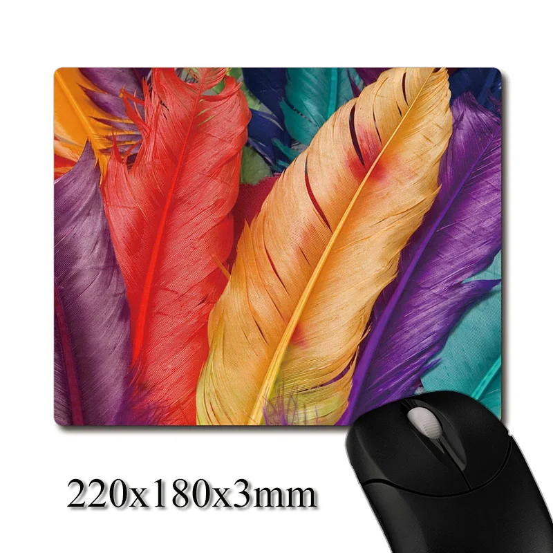 Colorful feathers art photo printed Heavy weaving anti-slip rubber pad office mouse pad Coaster Party favor gifts 220x180x3mm