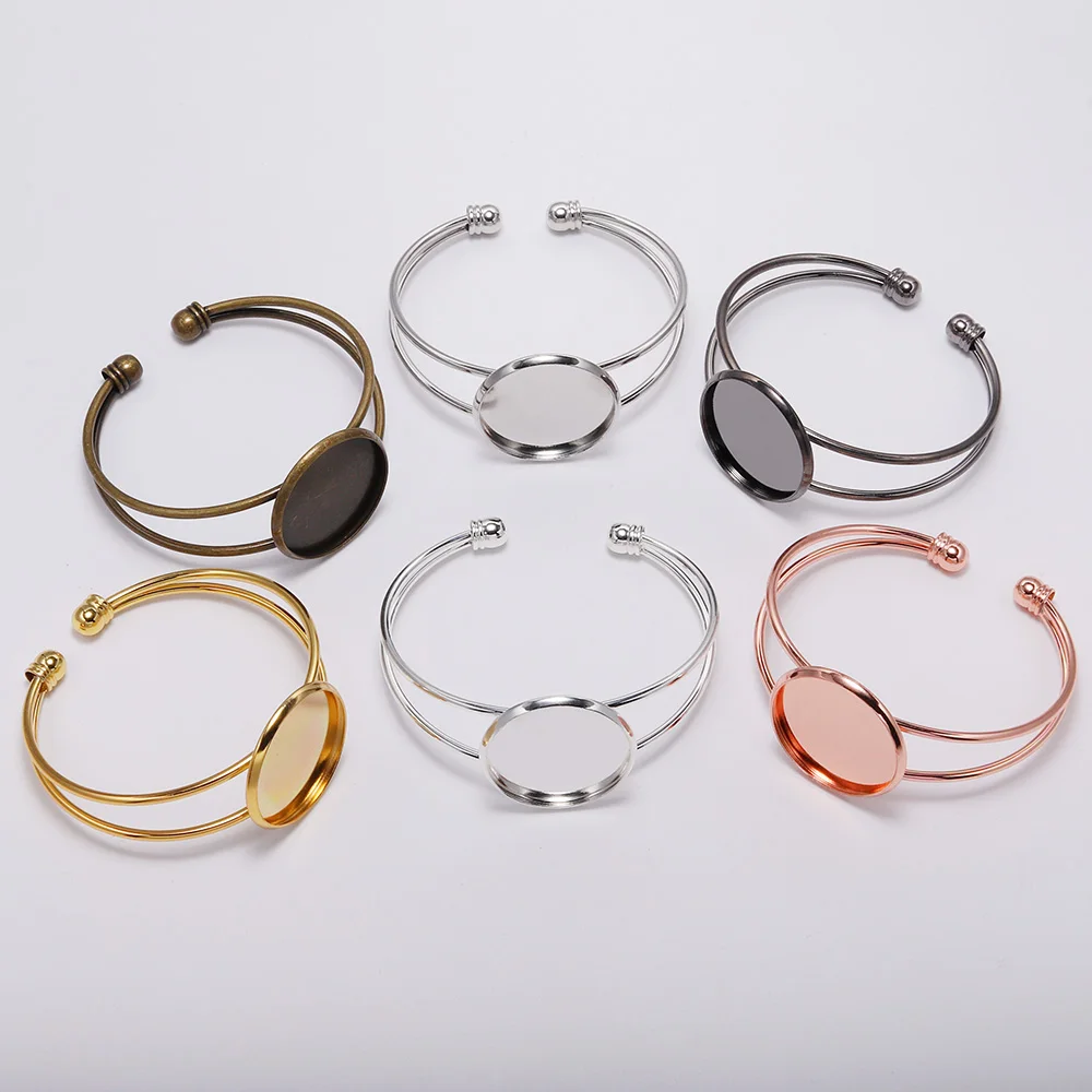 18 20 25mm Cuff Bangles Cabochon Base Blanks Tray Bezel Setting Cabochon Cameo Bracelet For DIY Jewelry Marking Finding Supplies