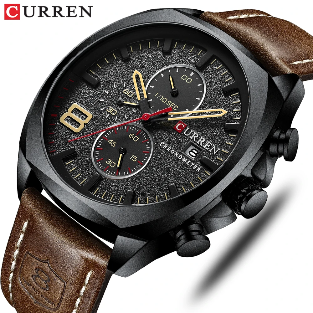 Reloj deportivo CURREN a la moda para hombre, relojes analógicos de cuarzo para hombre, relojes de pulsera multifunción militares con fecha resistente al agua, reloj para hombre