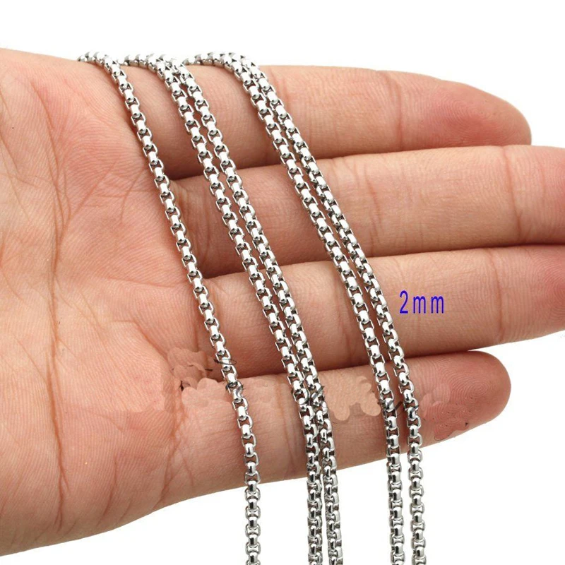 

Fashion Men's Stainless Steel Necklace Width 2 3 mm Round Box Link Chain Necklace Stainless Steel Jewelry Wholesale