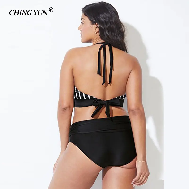 Ching yun plus size biquíni de cintura alta maiô grande tamanho halter maiô feminino retro plus size push up maiô