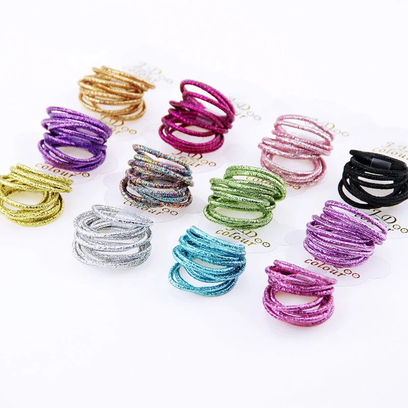 10PCS/Lot Kids Shiny Hair Accessories Hairbands Ponytail Holder Girls Scrunchies High Elastic Thumb Mini Rubber Band Hair Ropes