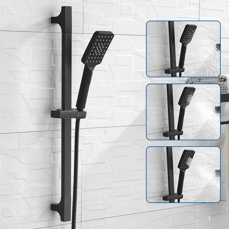 High Quality Black Shower Sliding Bar Set Wall Mounted Shower Bar Adjustable Sliding Rail Set 3 Functions Shower Head Minimalist