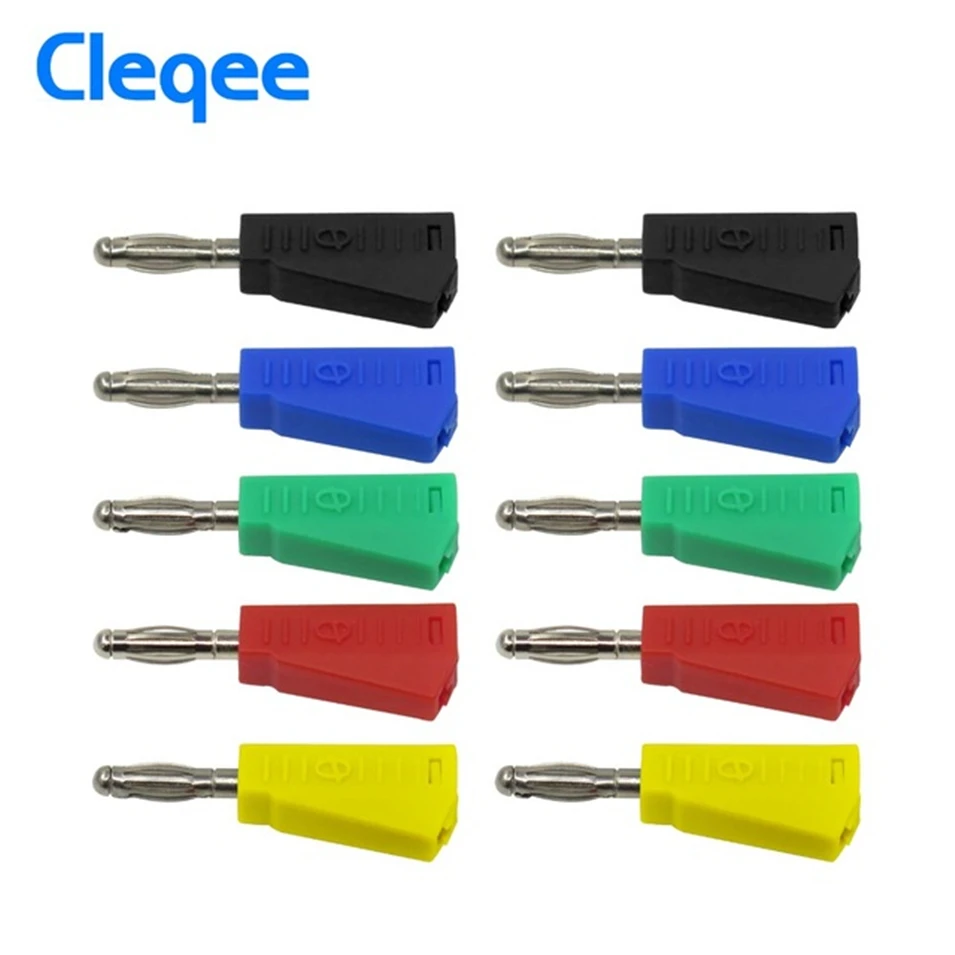 Cleqee P3002 10pcs 4mm Stackable Nickel plated Speaker banana plug connector Test Probe Binding Post Red Black Yellow Green Blue