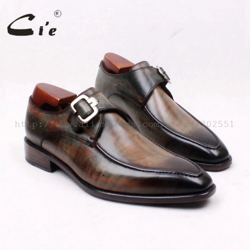 

cie Square Toe Hand-Painted Handmade Single Monk Straps Pure Genuine Calf Leather Bottom Outsole Breathable Men's Flat ShoeMS127