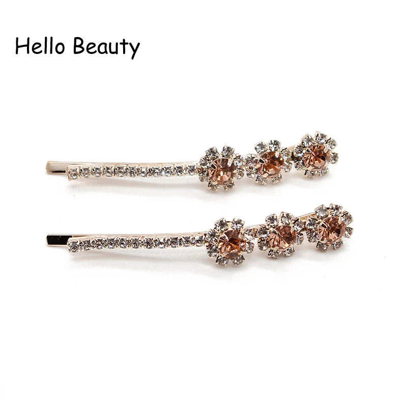 1 Pair Korean Fashion Luxurious Stone Hair Accessories Clip Navy Clear Round Rhinestone Crystal Barrette For Women Girls Jewelry