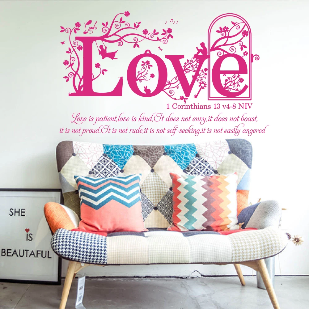 1 Corinthians 13 v 4-8  NIV Christian Bible Verse  Wall Sticker Bedroom Living Room Religion Family Love Quote Wall Decal Vinyl