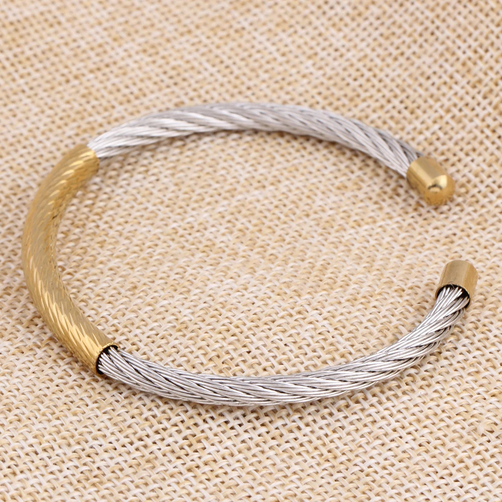 VQYSKO Stainless Steel Cable Mesh Cuff Bracelets Chain Bracelet Bangles For Women Jewelry