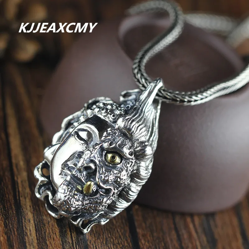 

KJJEAXCMY Jewelry 925 Silver Pure Handmade Inlaid Bronze Tooth Magician's Buddha Statue Beast Pendant with Double-Sided Face