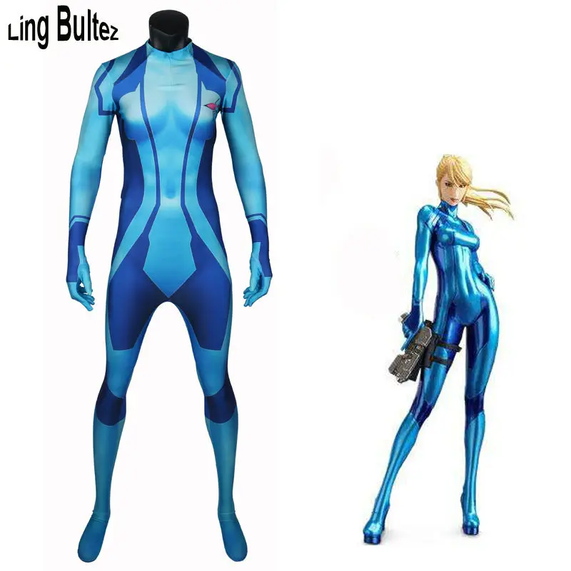 Ling Bultez High Quality Samus Costume METROID Cosplay Costume Samus Spandex Suit Woman Halloween Zentai Suit