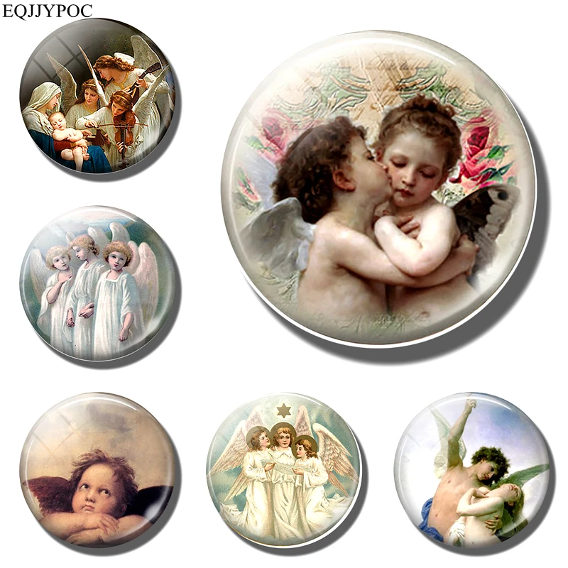 

First Kiss Angel Fridge Magnet Virgin Mary Refrigerator Magnets Angel Glass Cabochon 30MM Sticker Fashion Creative Home Decor