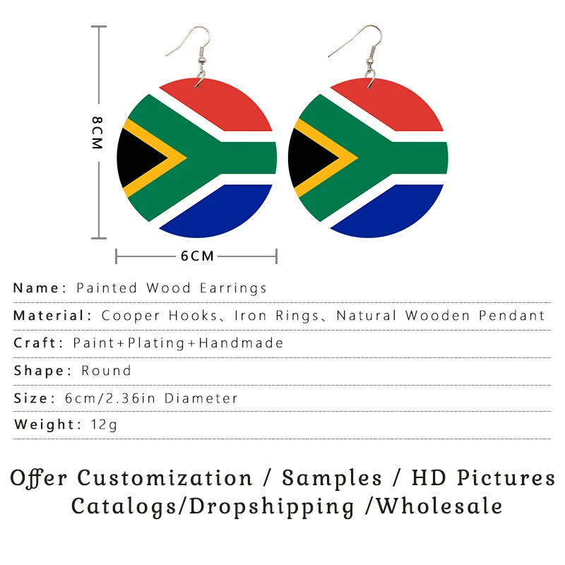 SOMESOOR Trendy Printed National Flags Wood Drop Earrings Africa America Europe Country Photos Jewelry For Women Gifts