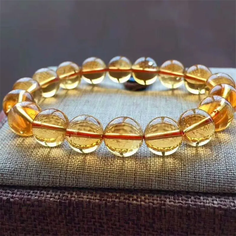 11mm Natural Citrine Quartz Crystal Bracelet For Women Men Healing Luck Gift Clear Round Beads Gemstone Stone Strands AAAAAA