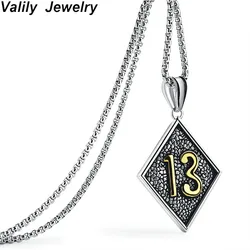Valily Men's Gold Color Vintage Lucky Number 13 Pendant Necklace Stainless Steel Punk 13 Tag Chain Necklaces Jewelry
