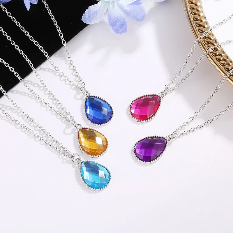 Twinkling Blue Yellow Pink Purple Drop-Shaped Faceted Exquisite Pendants Luxury Necklaces For Women