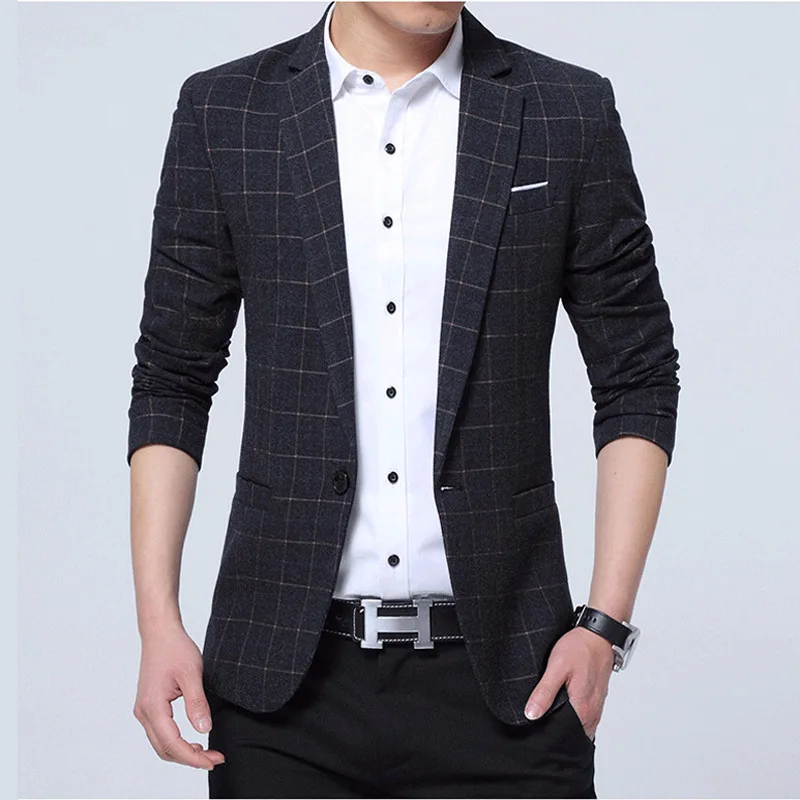 

Fashion Winter Fleece Blazer Mens Casual Jacket Plaid Men Blazer Jacket Men Classic Mens Suit Jackets Coat Male Outerwear FS-160