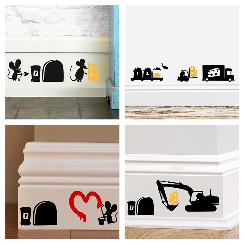 3d Mouse Hole Pattern Wall Stickers Kitchen Bedroom Door Wall Corner Baseboard Decoration Diy Home Decals Animal Vinyl Mural Art