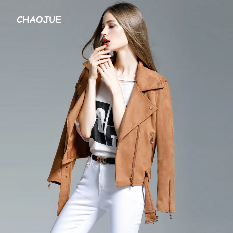 

CHAOJUE Brand Womens Short Suede Jacket 2024 Fall/Winter Slim Handsome Motorcycle Coat Female Cool Zip Outwear England Top Coats