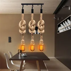 E27 Retro 3Head 1M Hemp Rope Pendant Lamps Bulb Holder Hanging Light Fixture For Country Vintage Industrial Style Home Decor