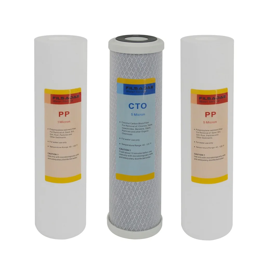 3-Stage Drinking Water Filtration Replacement Filter Sets -3 Filters with Sediment PP 1um, Coconut Carbon Block, Sediment PP 5um