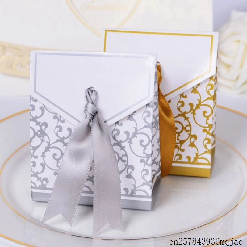 

500pcs Gorgeous Gift Boxes Silver Gold Packing Boxes with Ribbon Wedding Favors and Gift