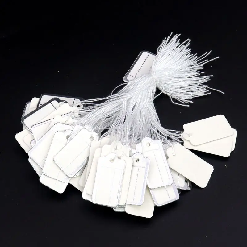100 Stück Weißgold platte Silber Farbe Rechteck Papiere tikett Preis schild mit Seil Schmuck Geschenk karte handgemachte DIY Back zubehör – Detail 10