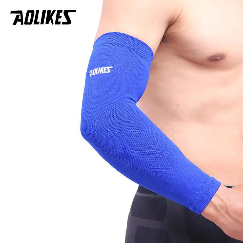 AOLIKES 1Pair Sport Elastic Basketball Tennis arm Sleeve Armband Soccer Cycling Elbow Protector Summer Running UV Protection