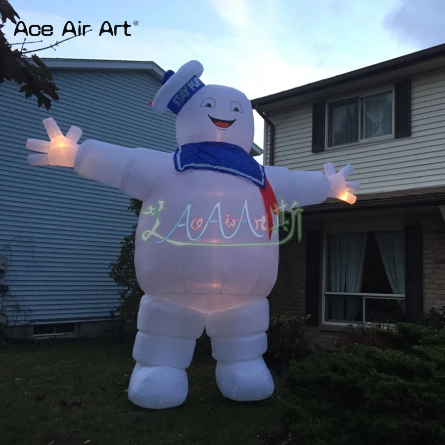 Whole Sale LED Inflatable Ghostbuster Stay Puft Cartoon Character Whiter Marshmallow Man for Halloween Party Decoration