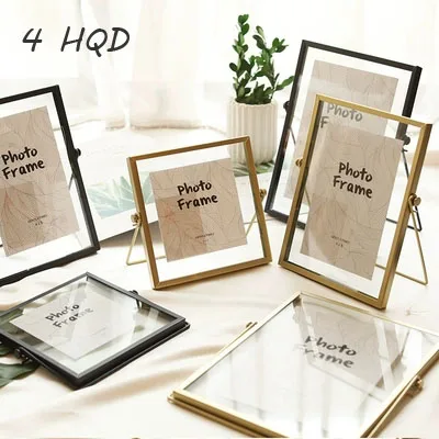 4/6/7 inch Nordic ins geometric metal bracket photo frame gold wrought iron glass photo frame set table wall photo decoration