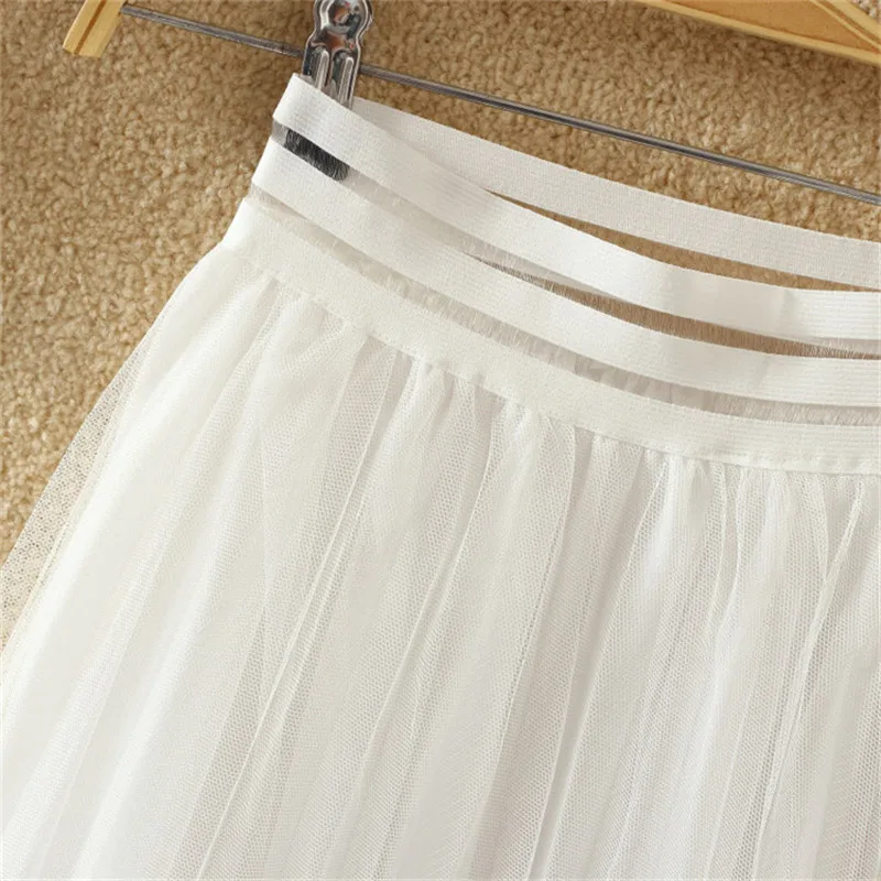 Sanishroly 2023 New Summer Women Rose Floral Embroidery Mesh Skirt Ladies Elastic High Waist Mid-Long A-Line Pleated Skirts S093