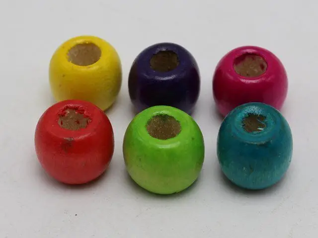 100 Mixed Color Barrel Wood Beads 12mm with Big Hole~Wooden