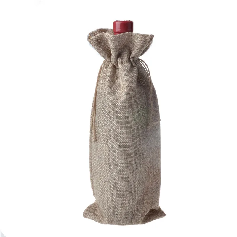 200pcs Jute Wine Bottle Gift Bags Champagne Wine Blind Covers Packaging Gift Pouch burlap Wedding Party Decorate WA2047