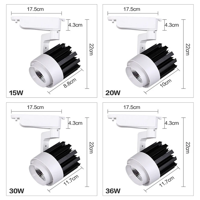 Imagem -05 - Cob Levou Lâmpada Ip54 Luz Pista Levou Ferroviário Holofotes 15 w 20 w 30 w 36 w Leds de Rastreamento Dispositivo Elétrico as Luzes do Ponto de Refletores para Loja de Roupas