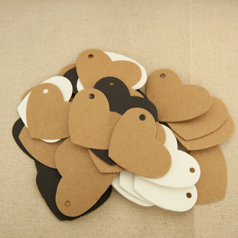 100pcs DIY Kraft Christmas Love Heart Shape Hang Tag Wedding Christmas Party Decoration Paper Cards Gift Tag 6.5x5cm