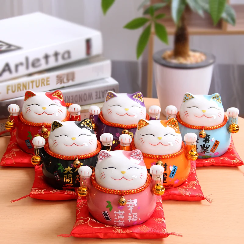 4.5 inch Ceramic Maneki Neko Statue Lucky Cat Money Box Fortune Colored Cat Piggy Bank Home Decoration Gift Feng Shui view 5