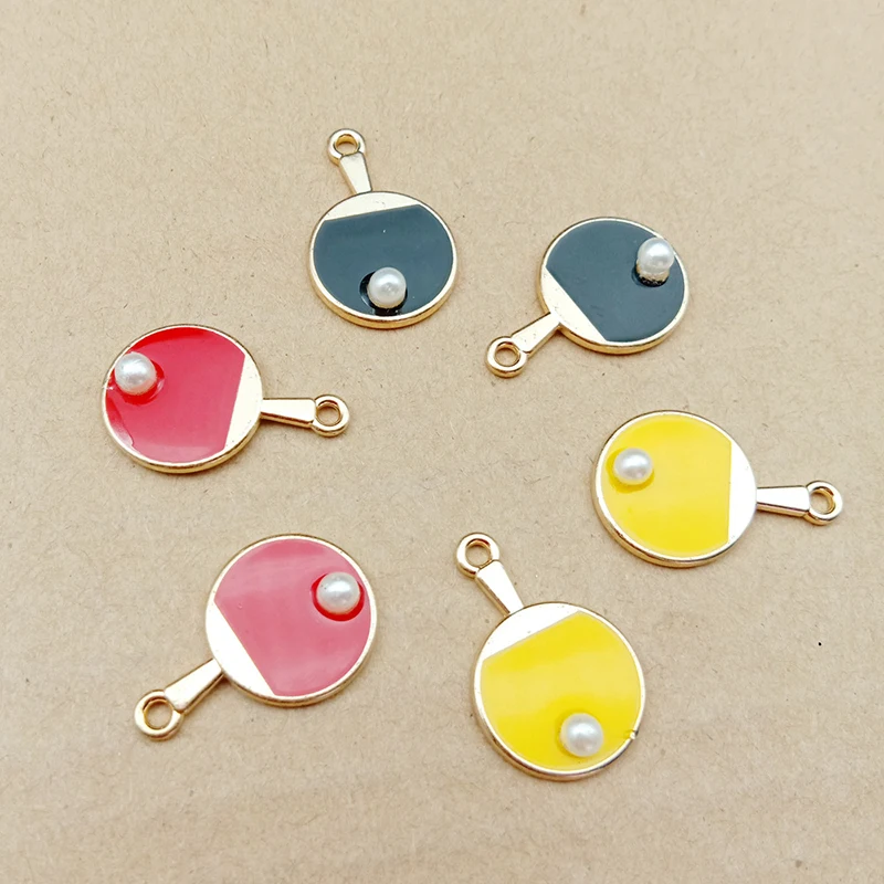 10pcs/lot Pearl Ping Pong Ball Enamel Charms Alloy Table Tennis Ball Pendant Bracelet Earring Keychain Jewelry Accessory YZ357