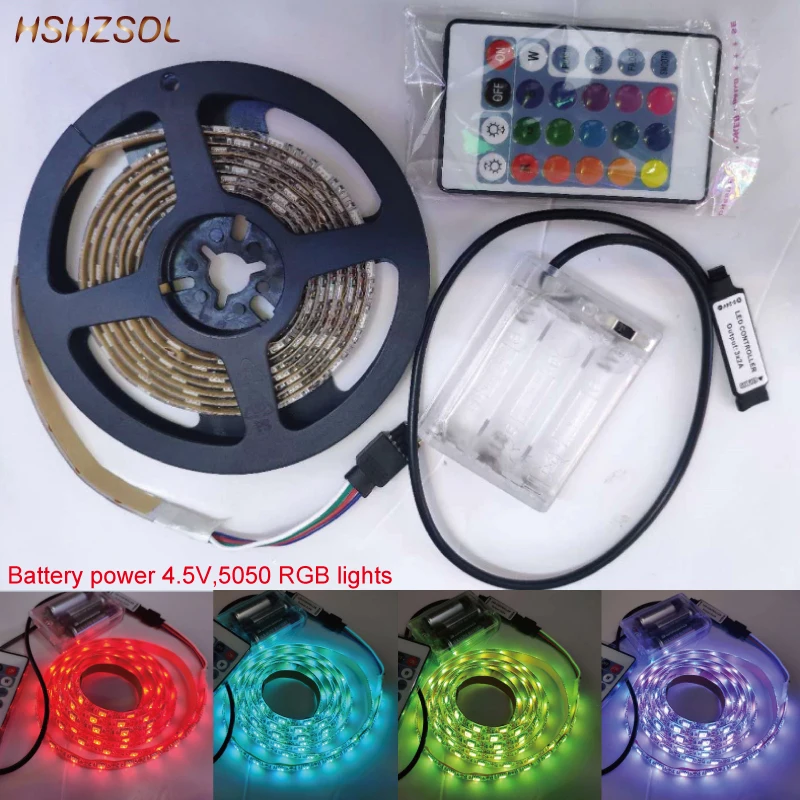 

0.5m/1m/2m/pcs 4.5V 3aa battery power 5050 LED Flexible RGB Color Changing lights 16 color with 24 key IR Remote controller