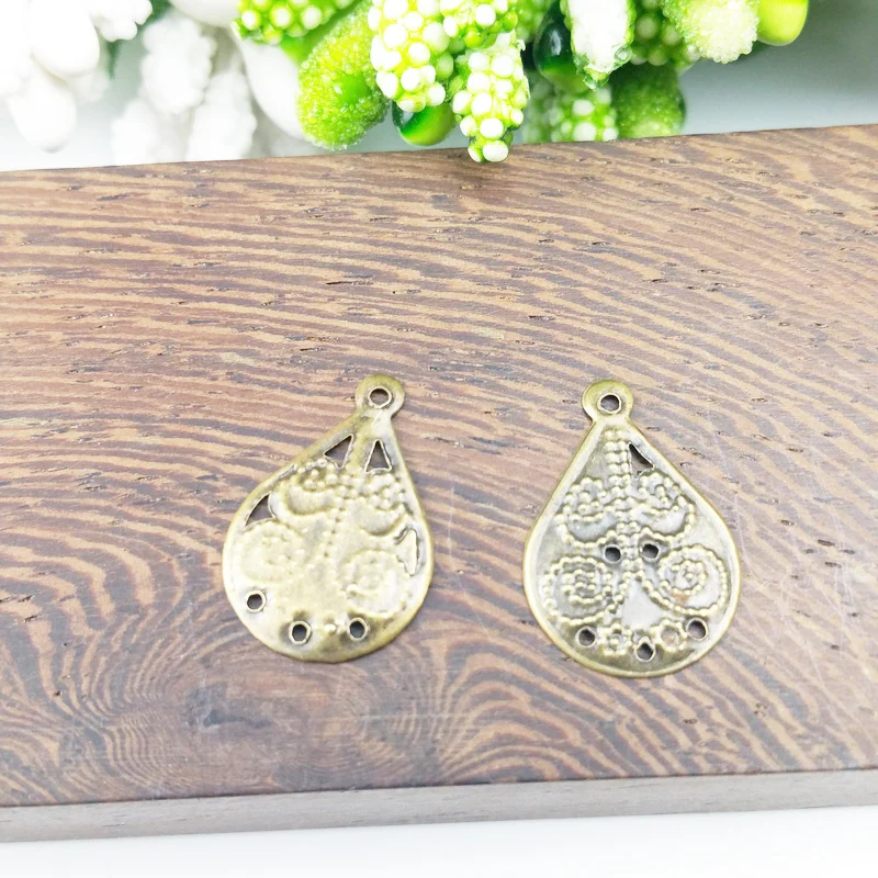 50pcs/lot 11*16mm Gold color/rhodium/Antique Bronze Metal Filigree Flowers Slice Charms Pendant Setting DIY Components