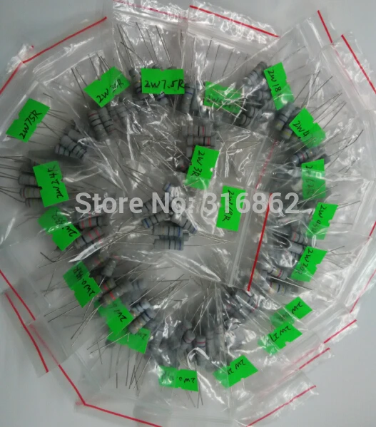 2W 0.27R-100R  2W 0.27ohm to 100ohm 75ohm 5% 20valuesX10pcs=200pcs 2W DIP resistor kit