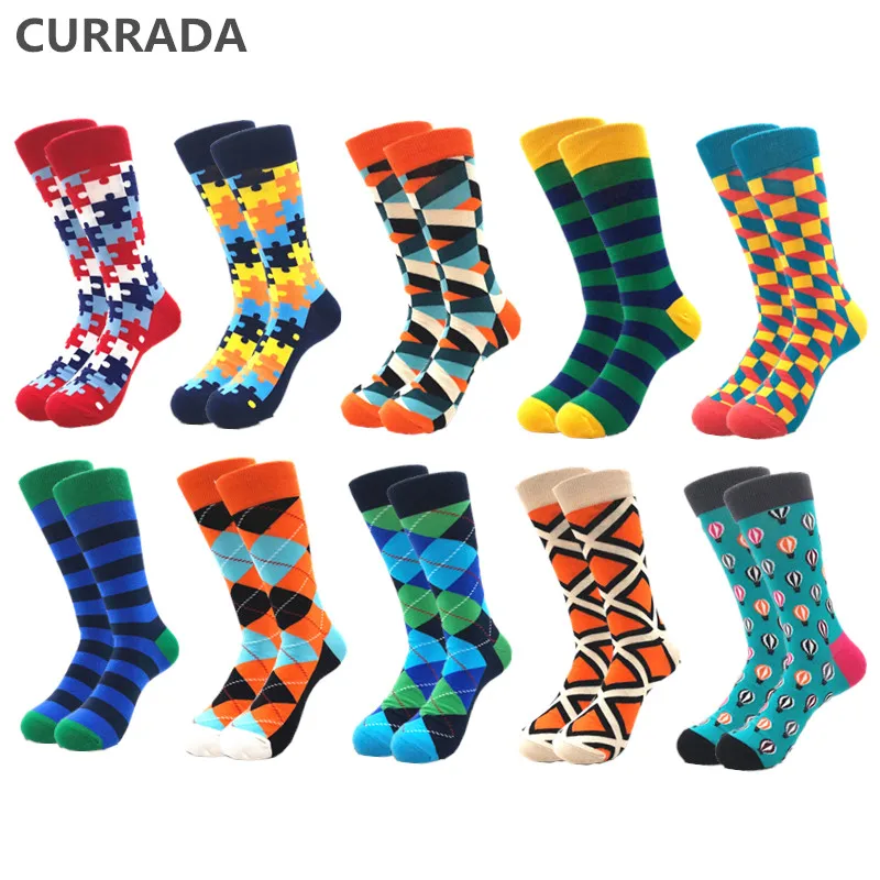 Calcetines de algodón peinado para hombre, medias largas de compresión, coloridas, divertidas, a la moda, informales, lote de 10 pares, gran oferta