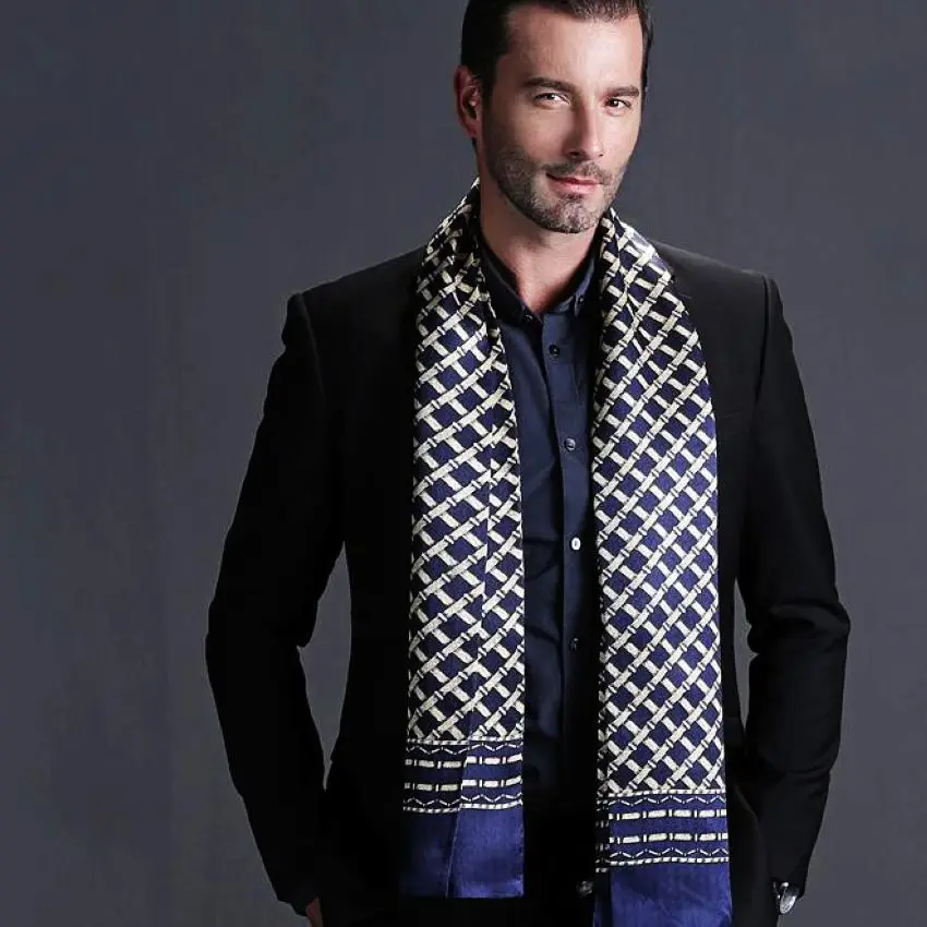 Fashion Brand Mens 100% Silk Long Scarf/Cravat Double Layer Black__ Gifts__For 4 Seasons