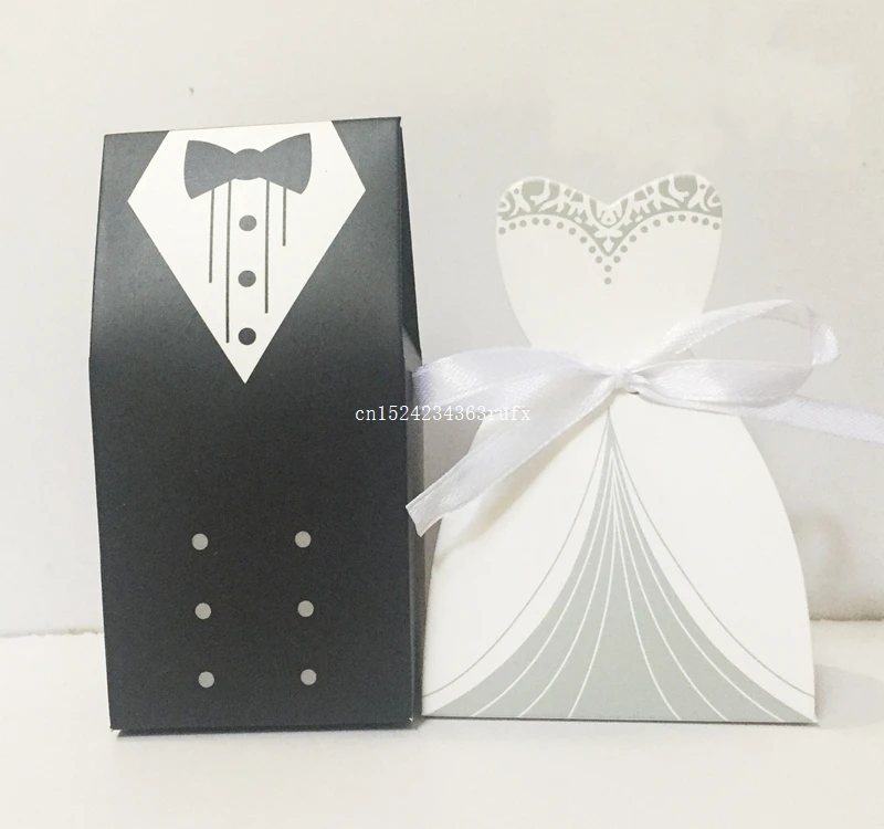 3000pcs=1500pair Candy Box Bride & Groom Dress Boxes with Ribbons Party Wedding Favors Home Decoration