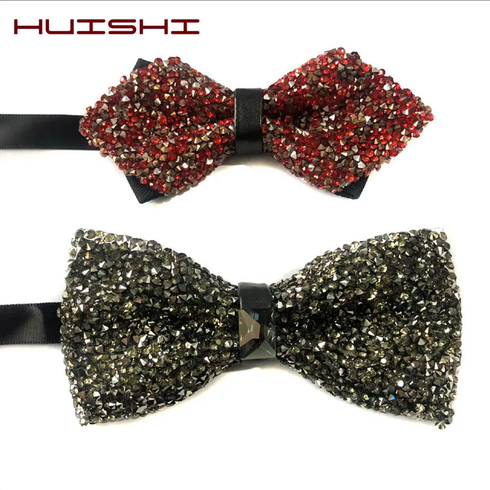 

Мужской галстук-бабочка HUISHI со стразами, Свадебный галстук-бабочка для стразы, черный, красный, кристалл шатон