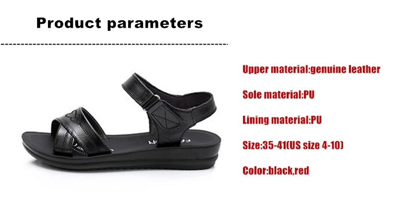 WOIZGIC Women Female Old Mother Ladies Casual Cow Genuine Leather Shoes Sandals Summer Beach Hook Loop Size 35-41 XZ-113